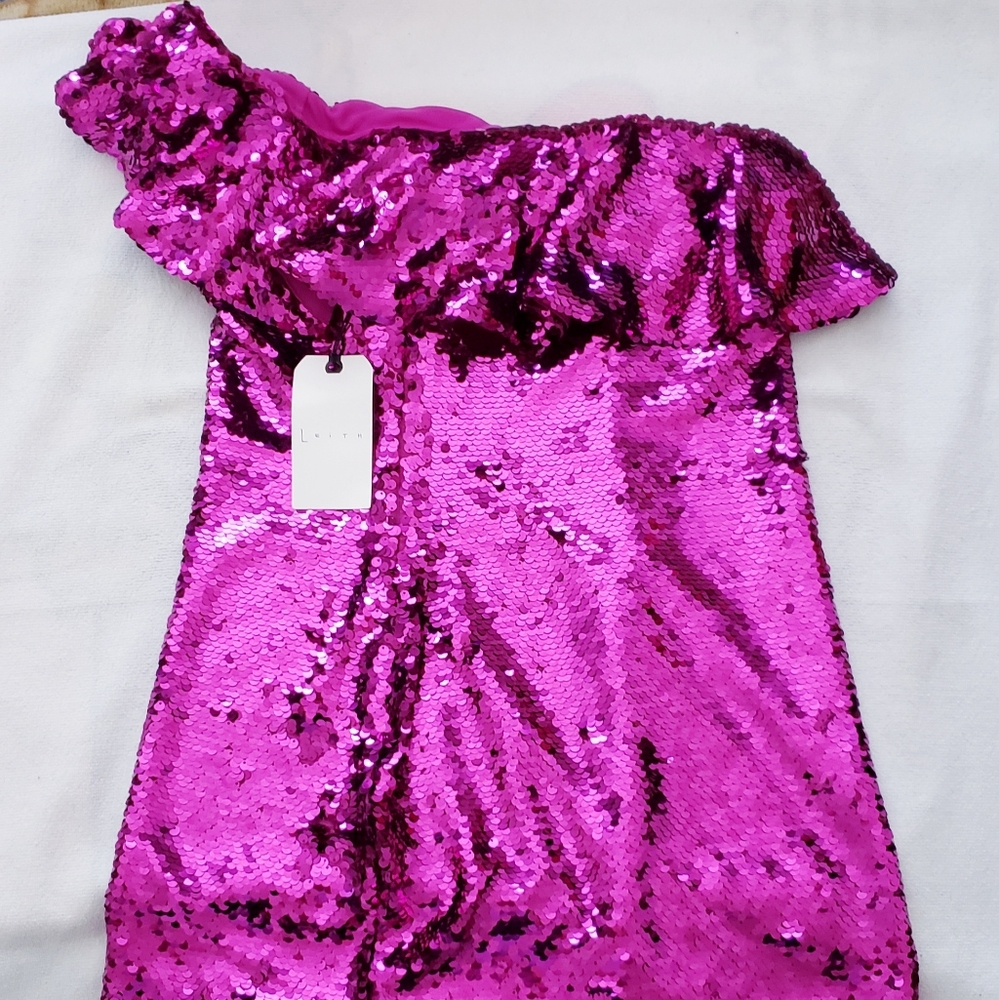 Leith Womens Pink Purple Sequin One Shoulder Dress - Picture 5 of 9